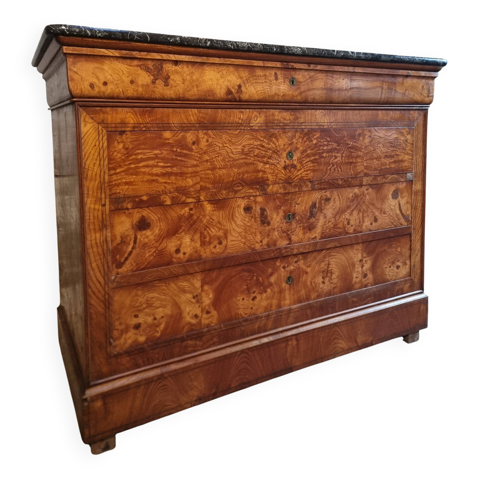 Antique French commode in elm with a marble top, 19th century (circa 1850–1880)