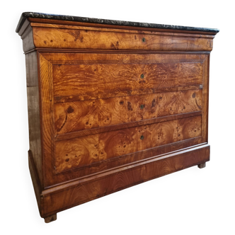 Antique French commode in elm with a marble top, 19th century (circa 1850–1880)