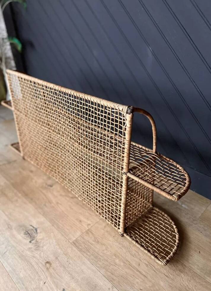 Steel and wicker wall shelf
