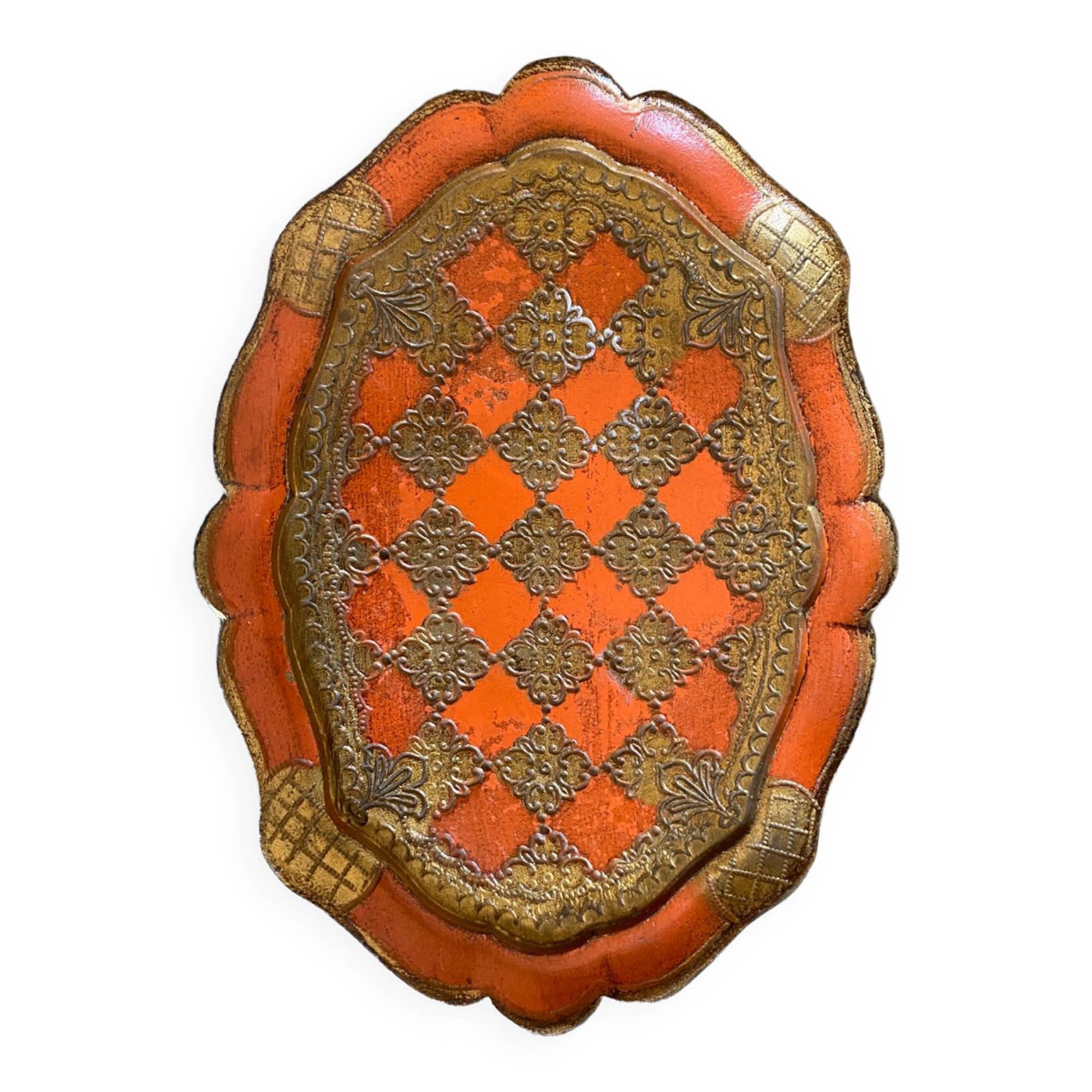 Venetian tray in orange and gold wood