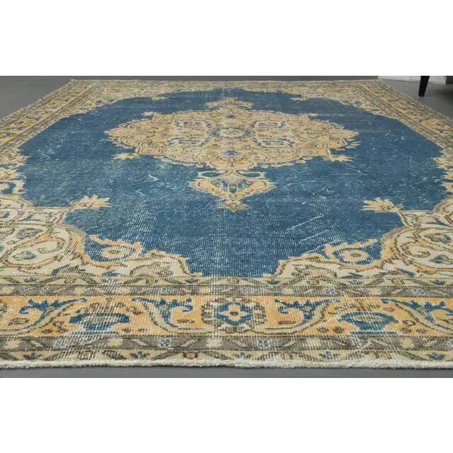 1970s Vintage Turkish Oushak Handmade Wool Cotton Orange Area Rug 205x304
