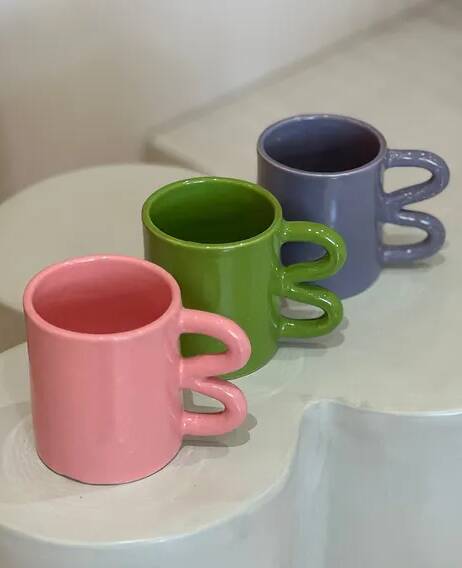 Mug cup ceramic handle graphic wave colorful design tangy apple green