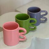 Mug tasse céramique anse vague graphique design coloré vert pomme acidulé