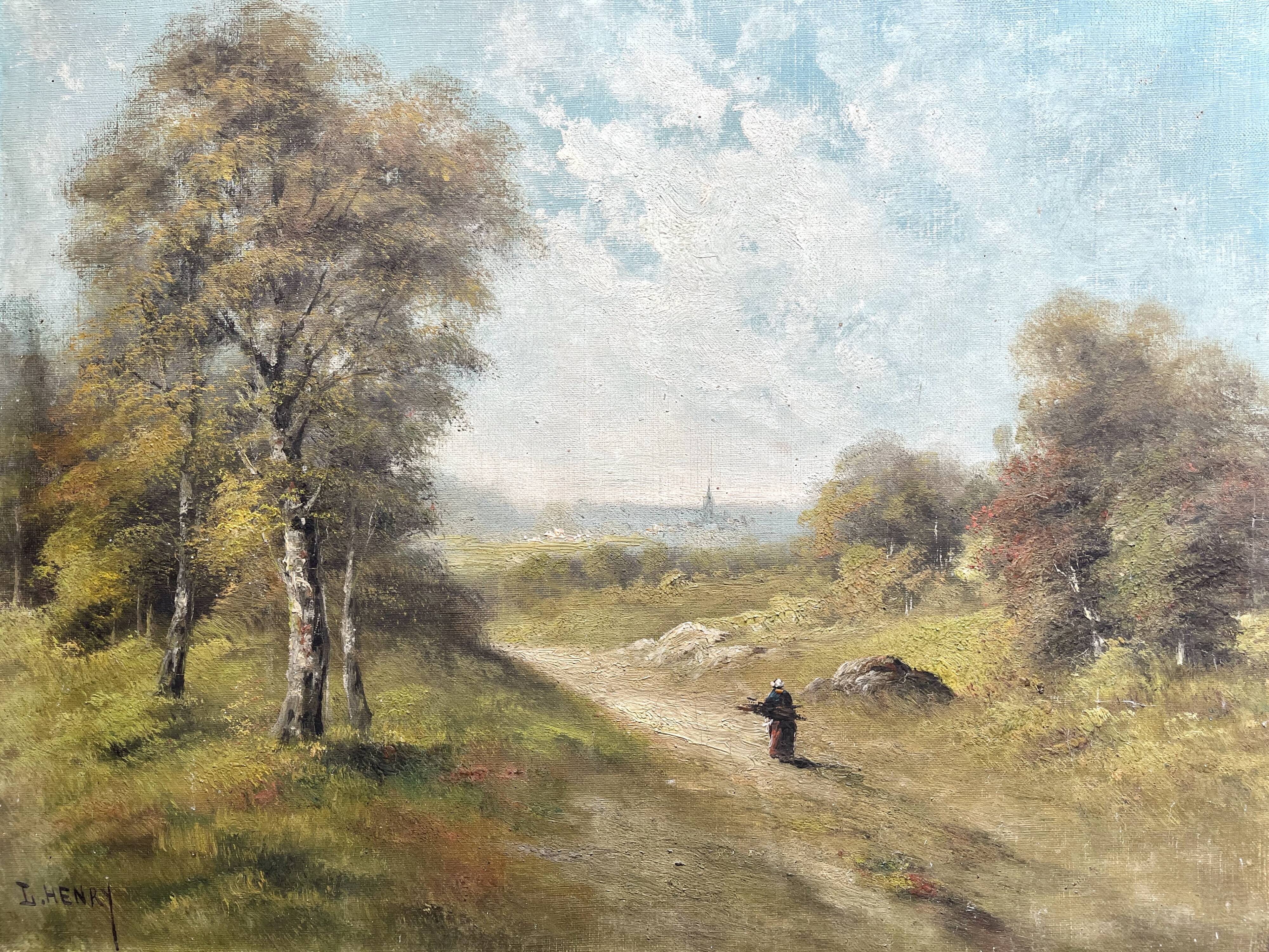 Antique oil painting on canvas, landscape, signed Lucien Félix Henry, 19th century