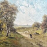 Peinture ancienne huile sur toile paysage signée Lucien Félix Henry, 19eme siècle