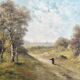Antique oil painting on canvas, landscape, signed Lucien Félix Henry, 19th century