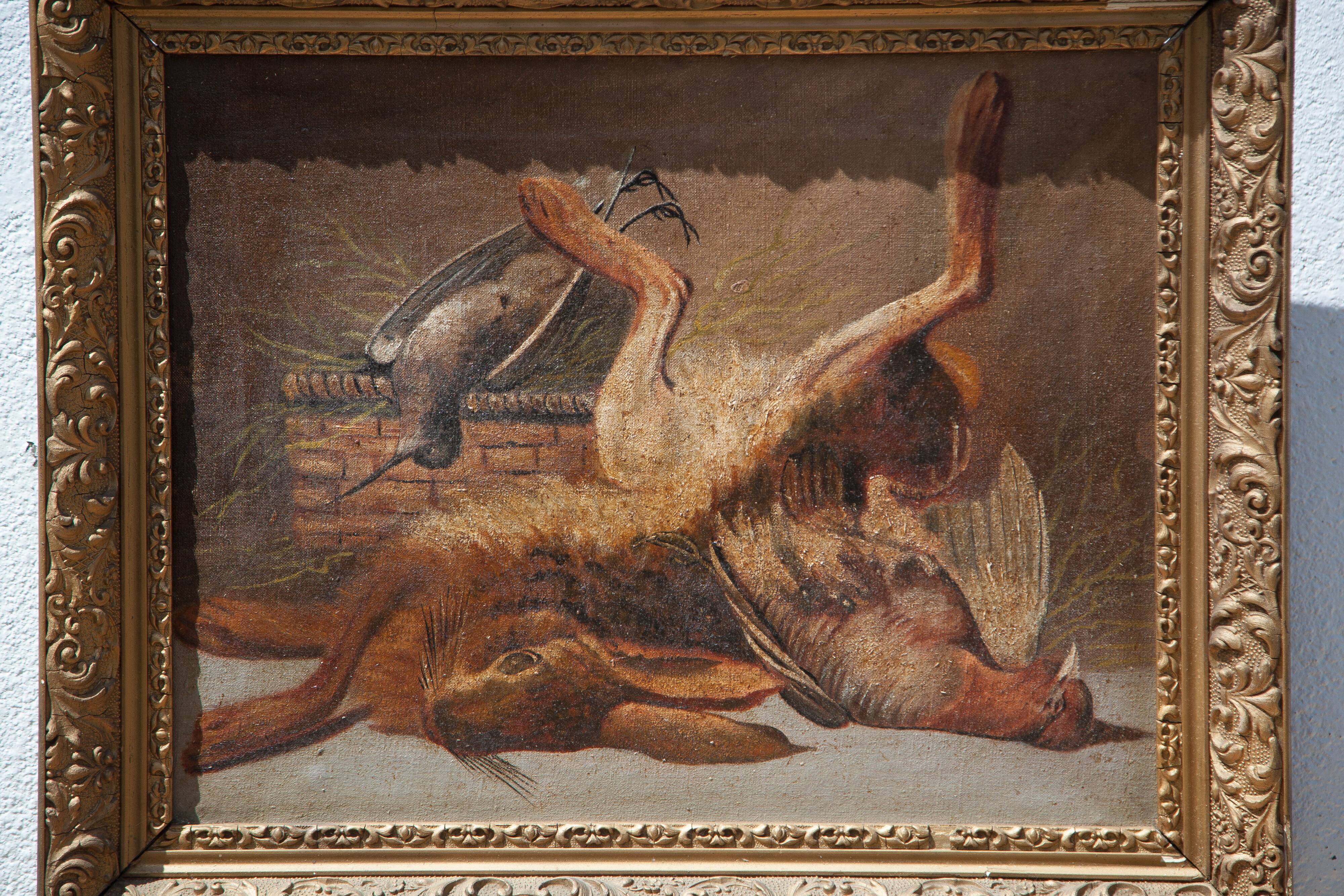 Still life game painting, framed painting, old painting