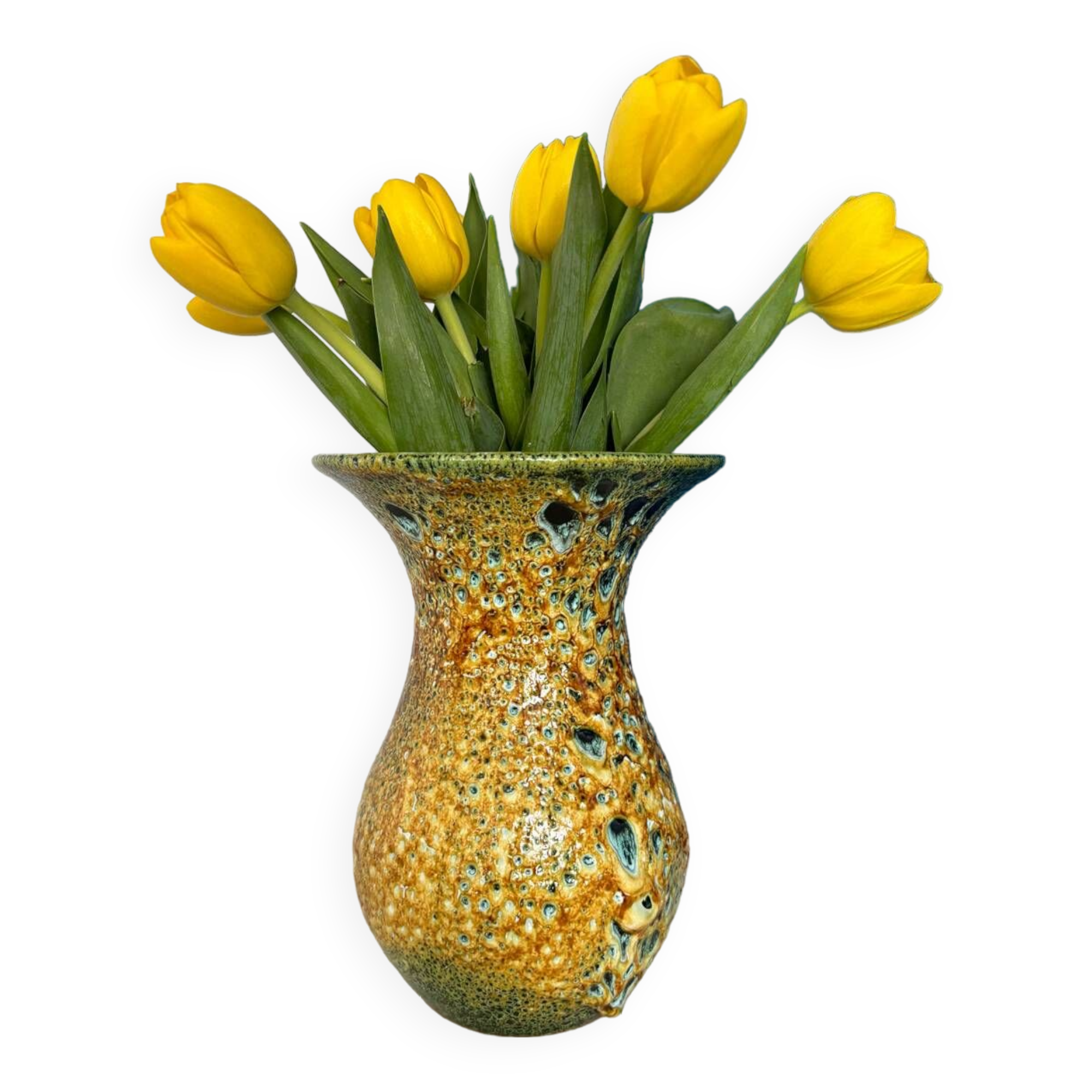 Vintage fat lava ceramic seafoam vase