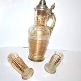 Theresienthal ? Broc bière aiguière et verres chope en verre irisé Bohème ou Allemagne