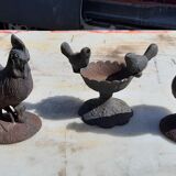 2 roosters and 2 cast iron birds