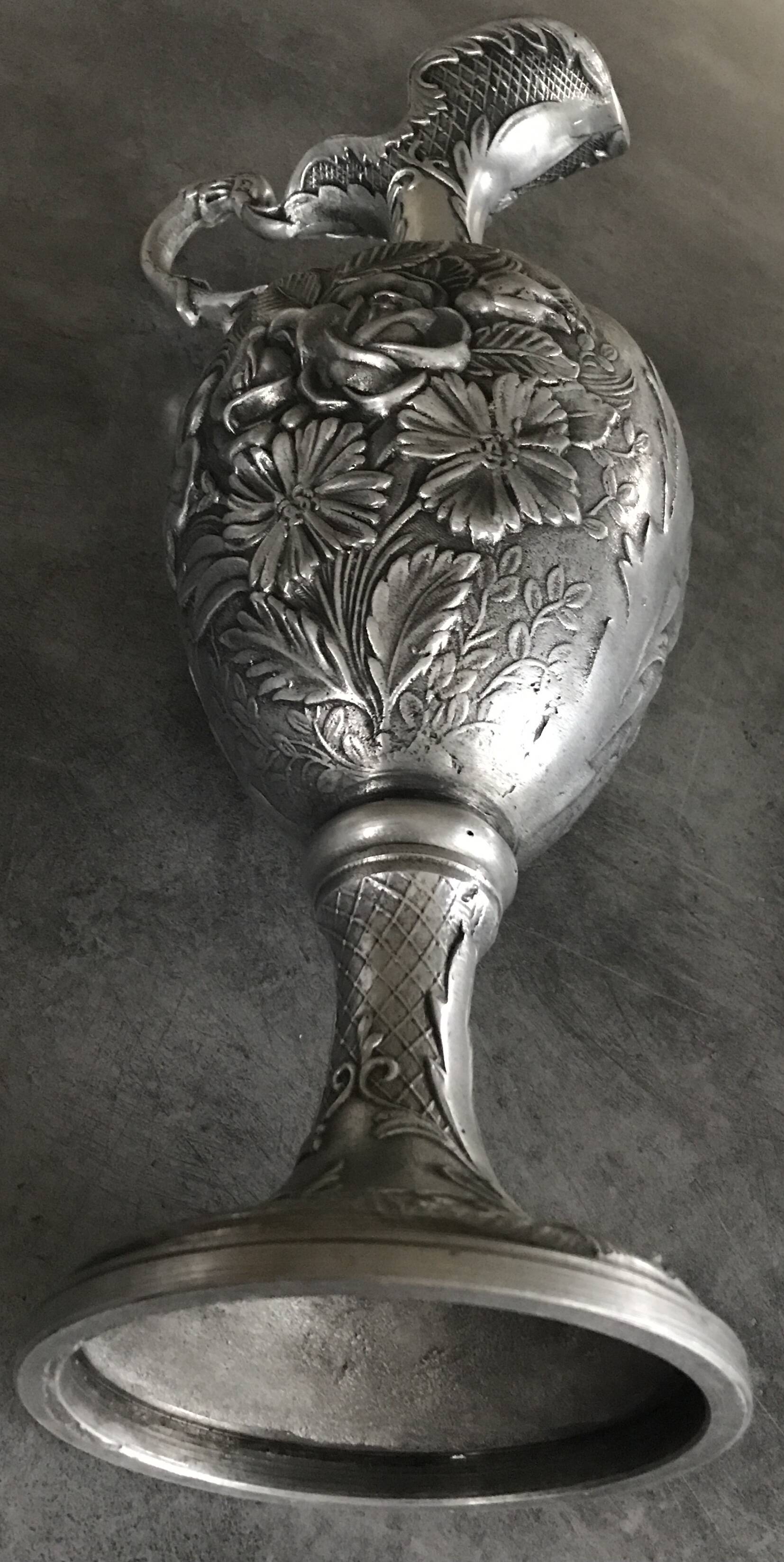 Ewer, Mauro Manetti art foundry, floral embossed decoration and bird's head handle