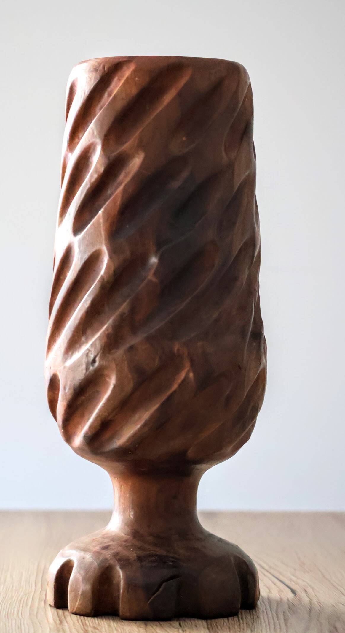 Hand-carved solid wood candle holder