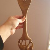 Couverts de service n bois sculpté art populaire vintage