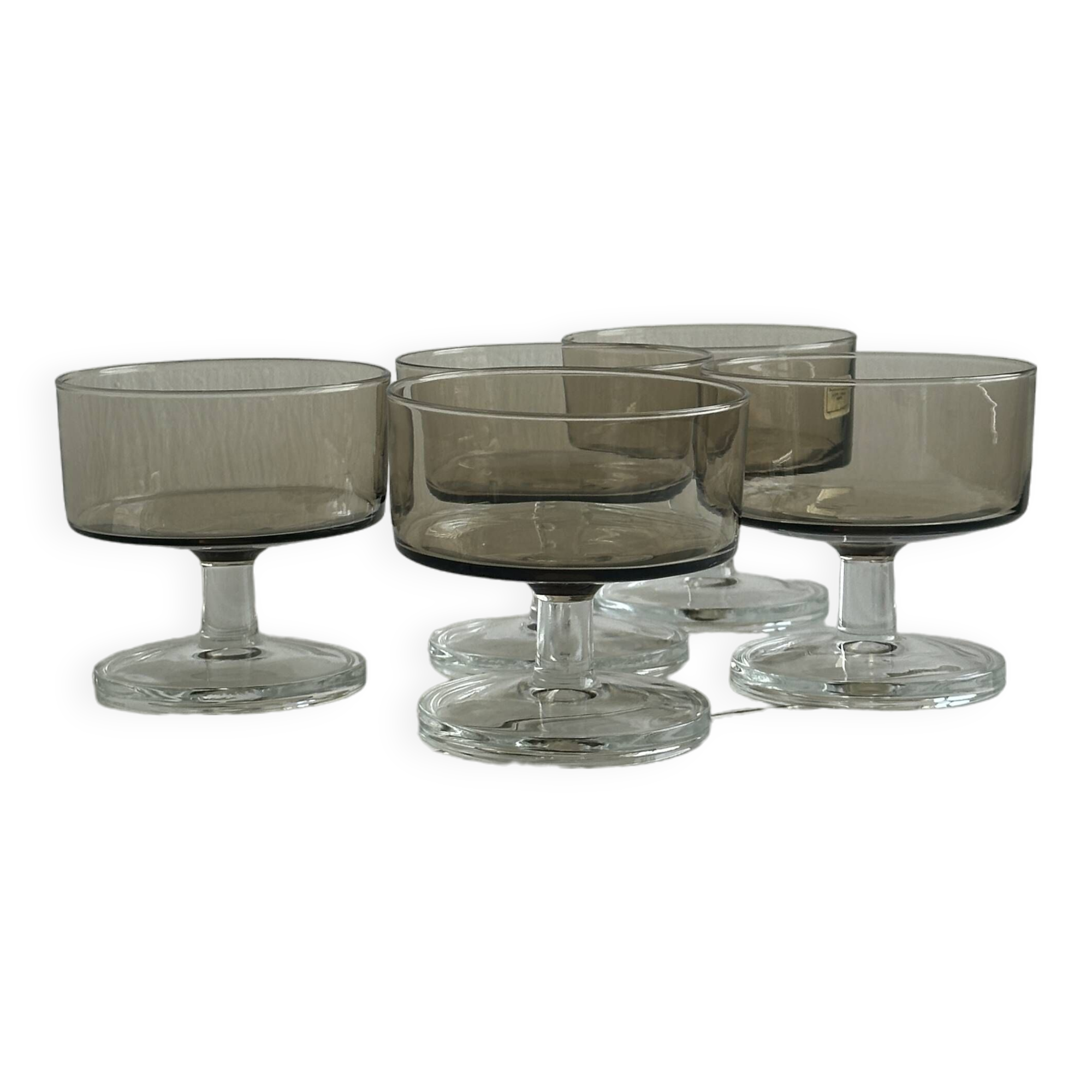 5 smoked glass dessert bowls.