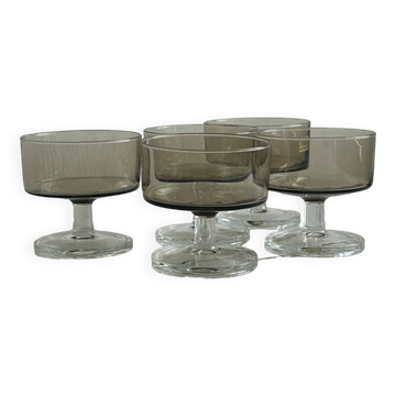 5 smoked glass dessert bowls.
