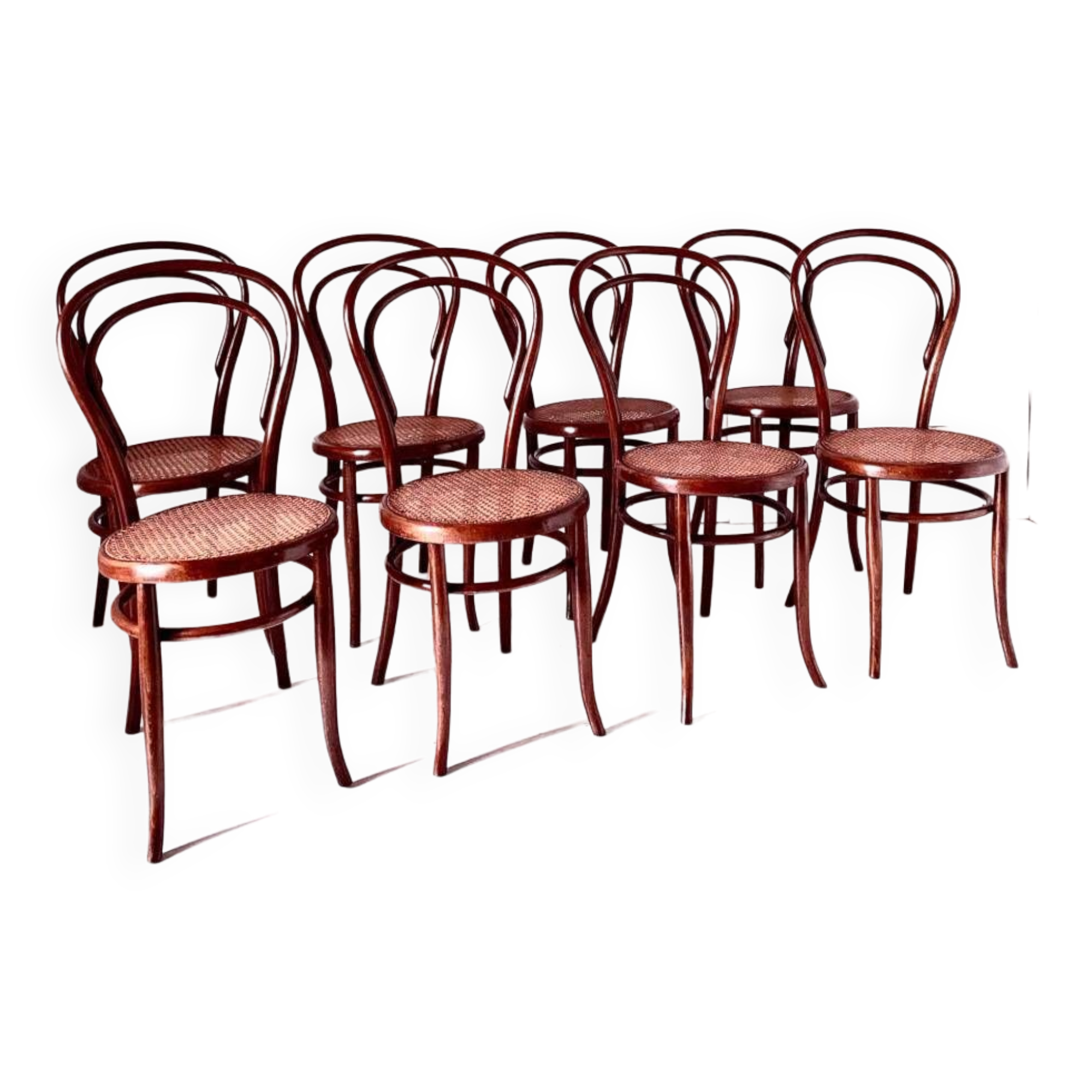 Bentwood and cane dining chairs, set of eight, Jacob & Josef Kohn, Austria 1900s