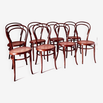 Chaises de salle à manger en bois courbé et en cannage, ensemble de huit, Jacob & Josef Kohn, Autriche 1900