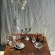 Vintage silver-plated metal shell butter dish with knife and glass bowl