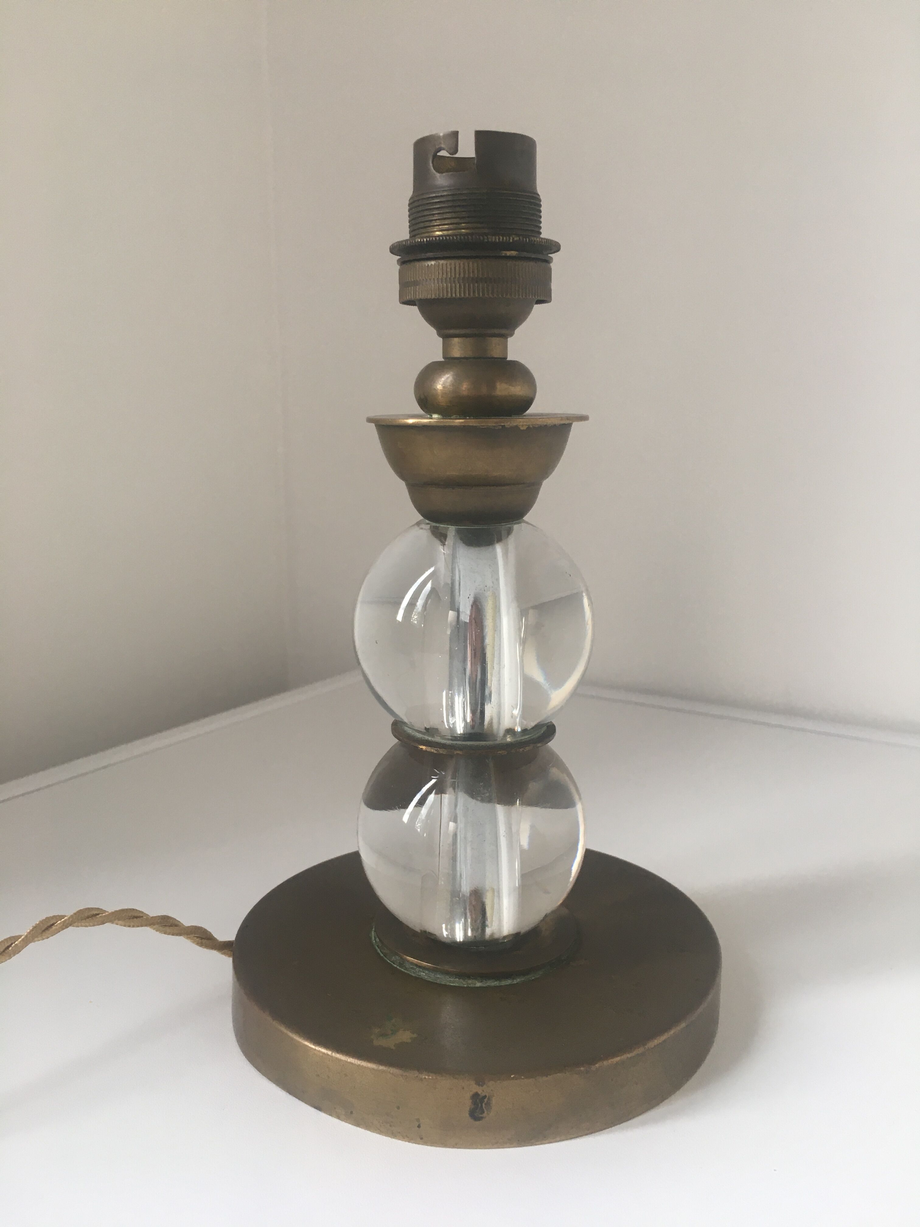 Modernist-era glass and brass lamp