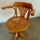 Old “American” office armchair in blond oak wood, curved cannage design, 60s vintage