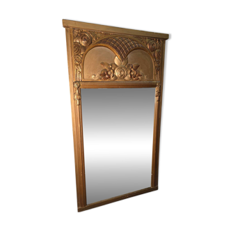 Art Deco gilded trumeau, bevelled mirror