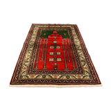 Distressed Turkish Rug 117x88 cm Vintage Shabby, Wool Tribal Red, Green Small