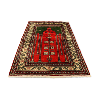 Distressed Turkish Rug 117x88 cm Vintage Shabby, Wool Tribal Red, Green Small