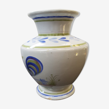 Ancien vase quimper henriot céramique blanche décor bleu coq vintage