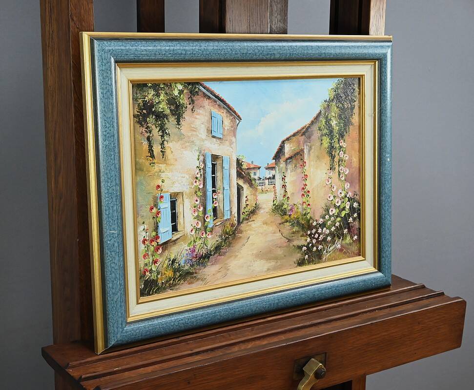 Painting “The Blue Shutters”, signed J. Gaubert – 2nd part 20th century