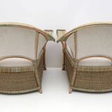 Mid-century Modern Italian Rattan and Wicker Two Armchairs and Sofa, 1970s