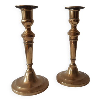 Set of 2 antique brass candle holders