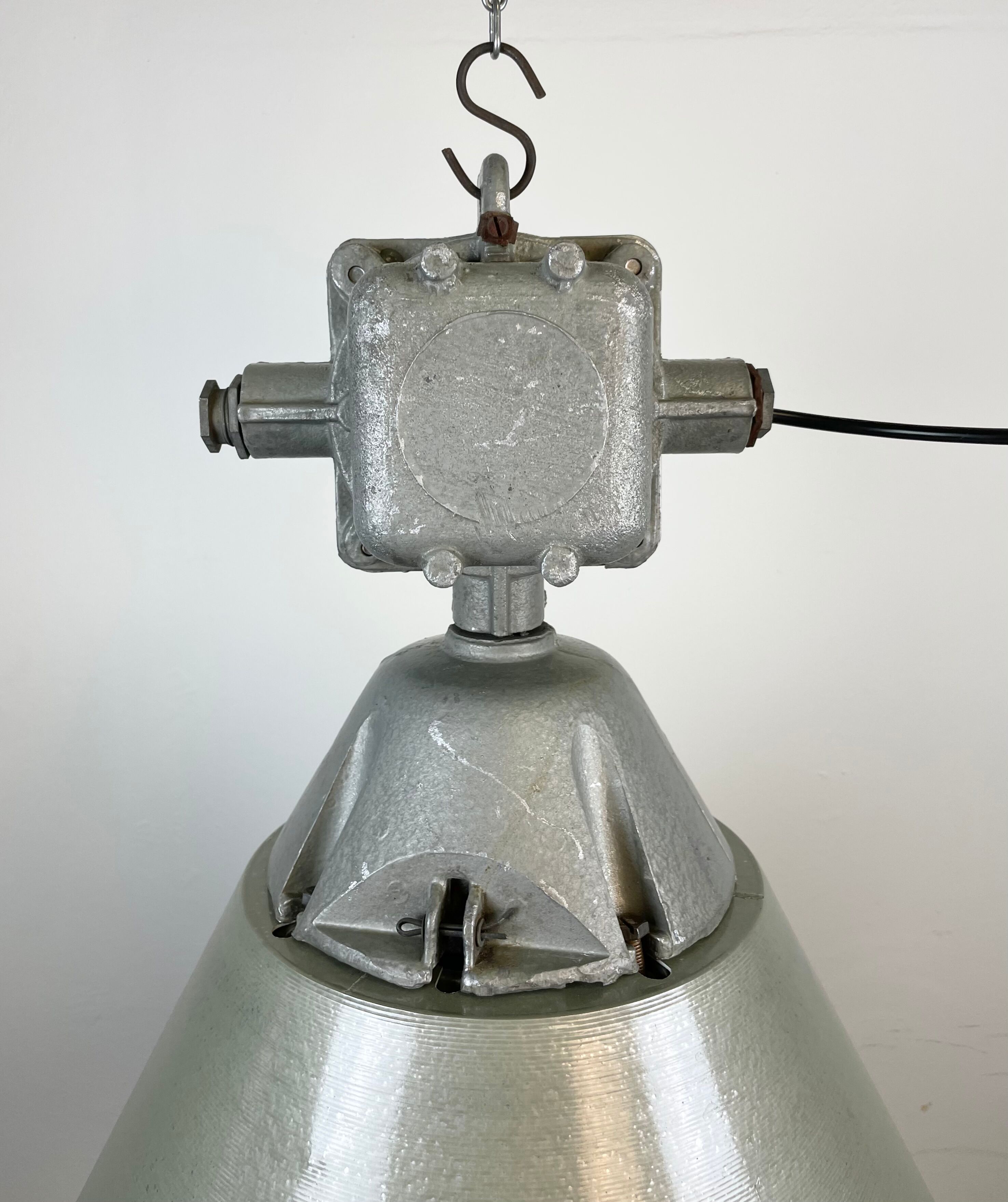 Industrial explosion proof lamp with aluminium shade from polam, 1970s