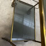 Vintage 70s serving trolley in gold metal and smoked glass