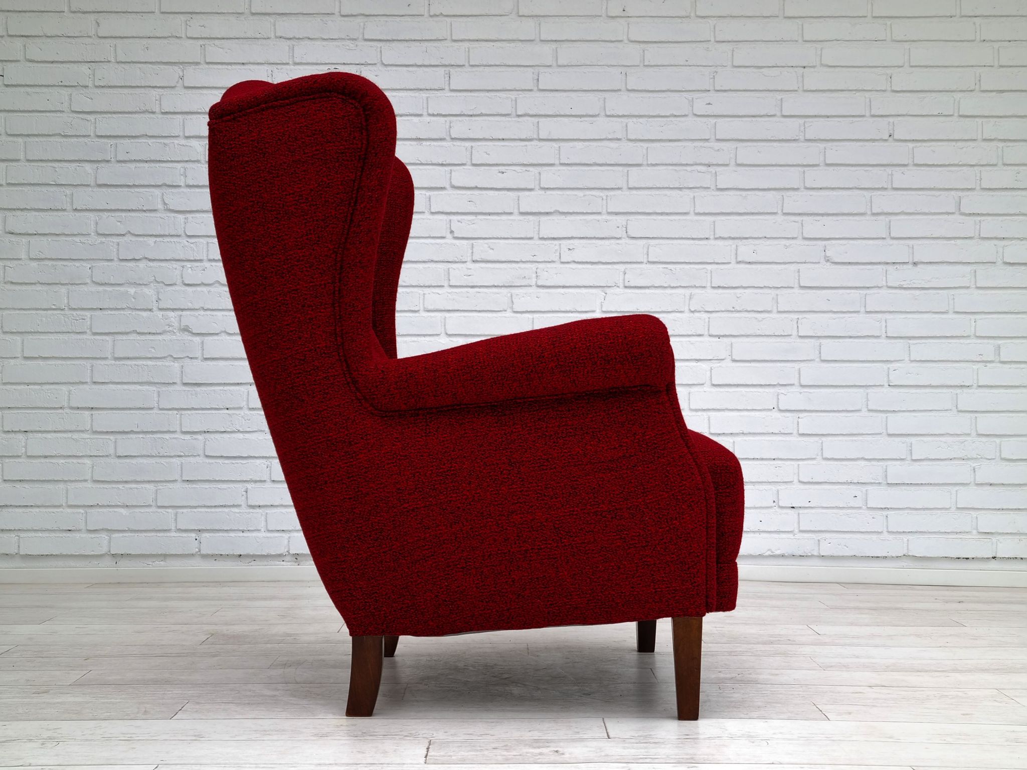 50s, Danish design, refurbished chair, furniture wool, mahogany wood
