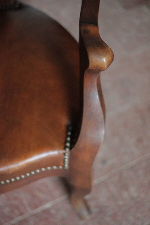 Fauteuil de Barbier bois et cuir appui-tête réglable, fauteuil de bureau