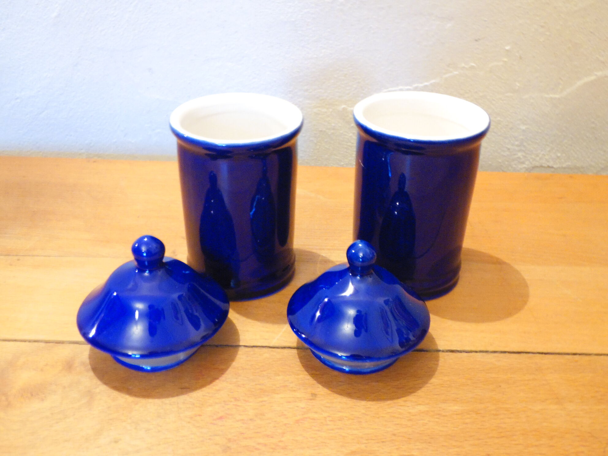 Duo of cobalt blue ceramic pots