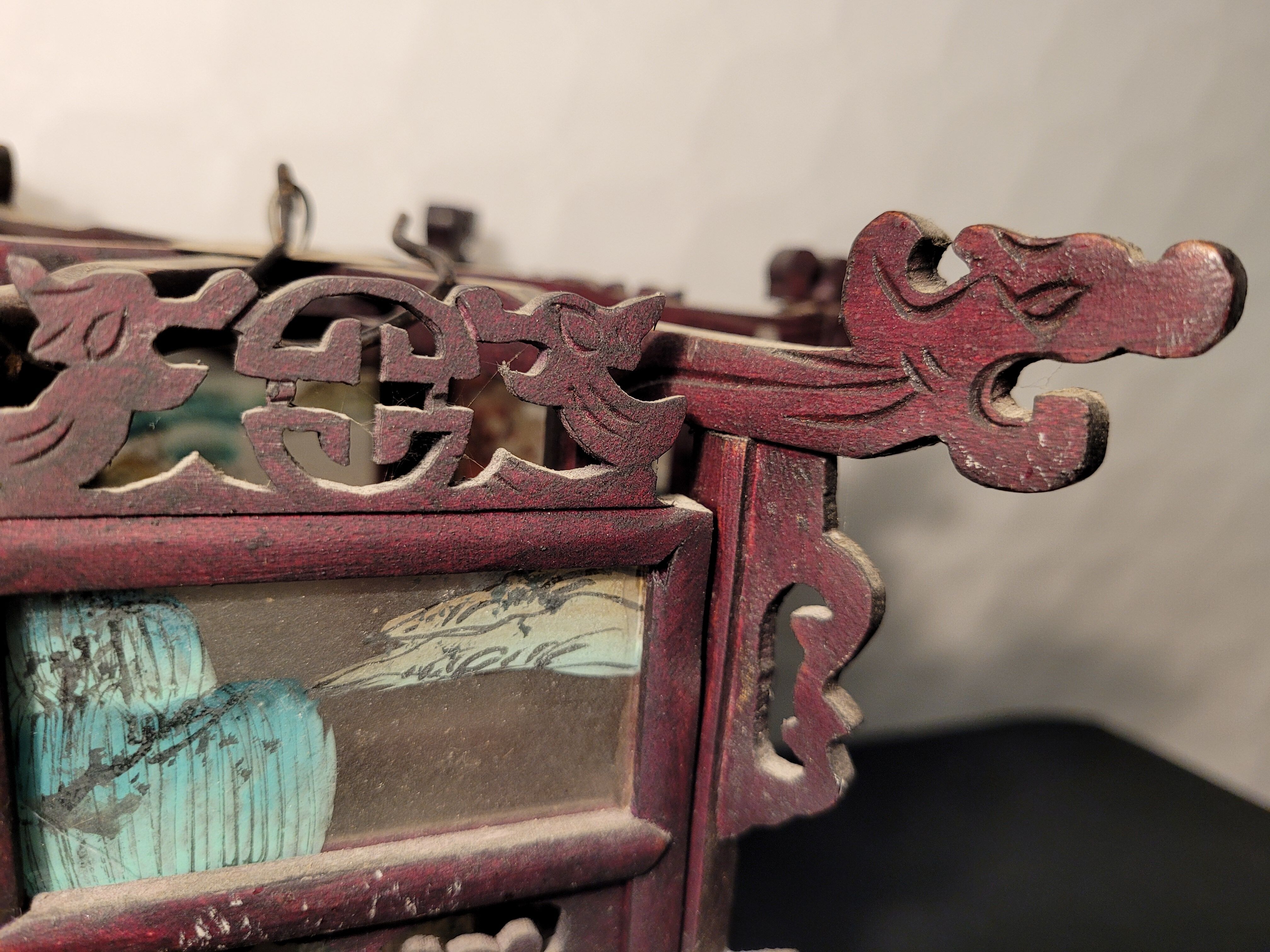 Carved wooden lantern and painted glass - China, Late 19th century