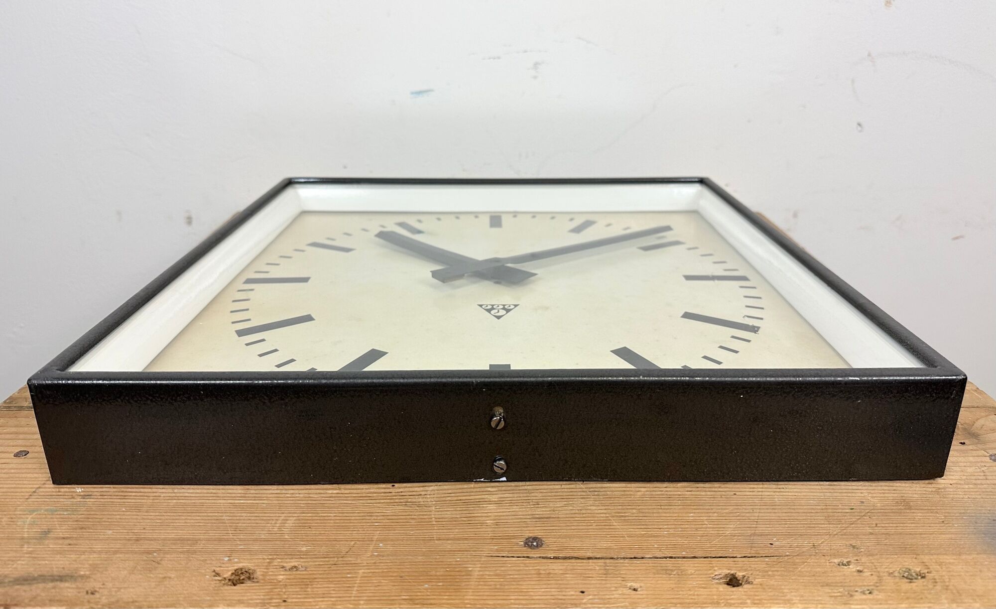 Dark grey square wall clock from pragotron, 1960s