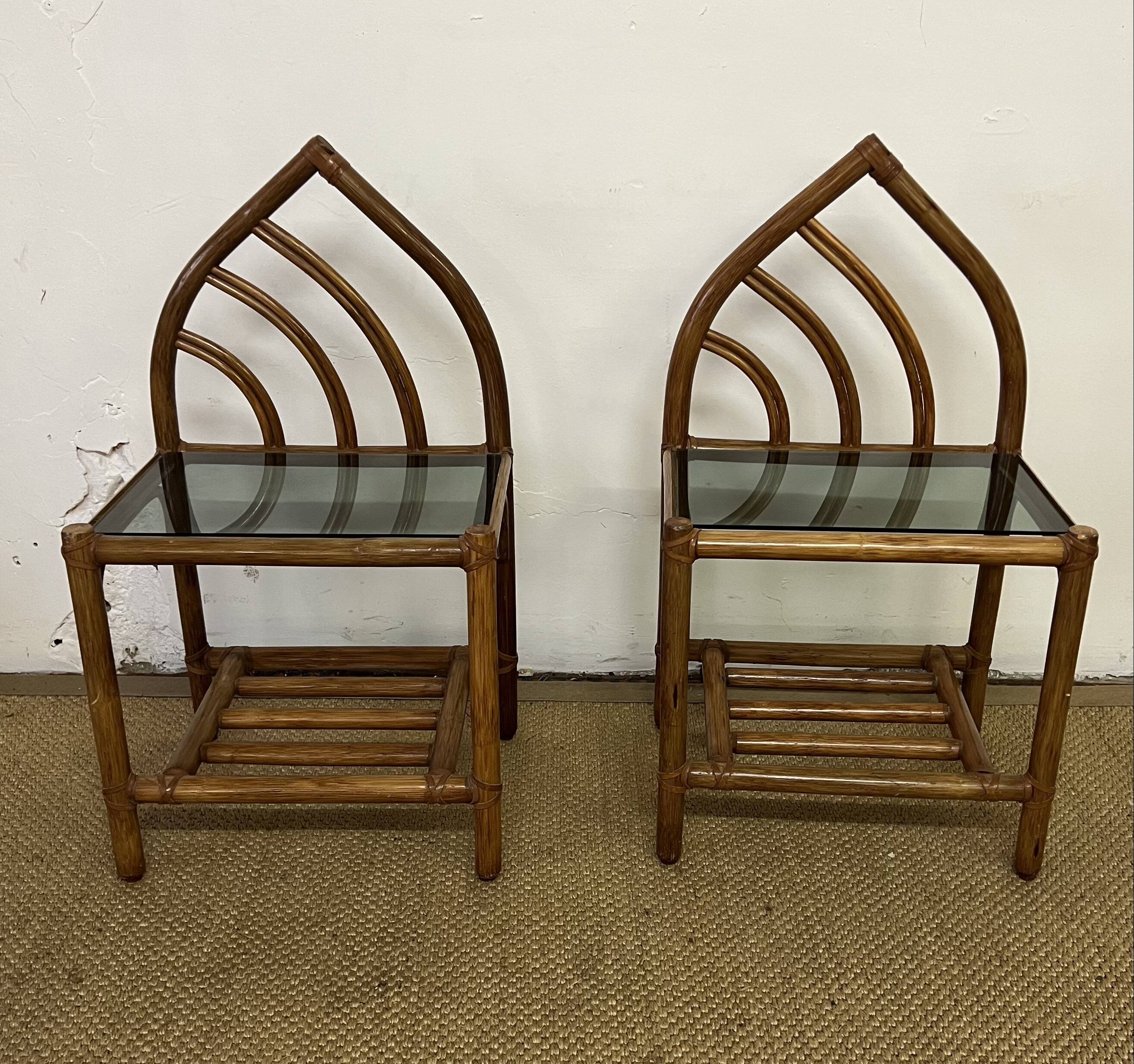 Pair of bamboo and rattan bedside tables