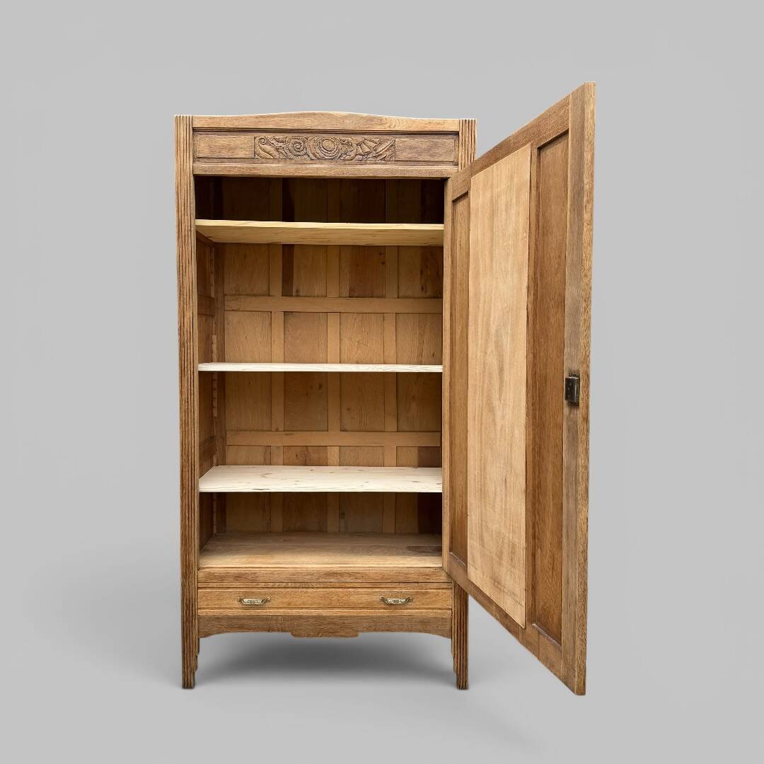 Art Deco bonnetière wardrobe from Paris in raw and solid oak.