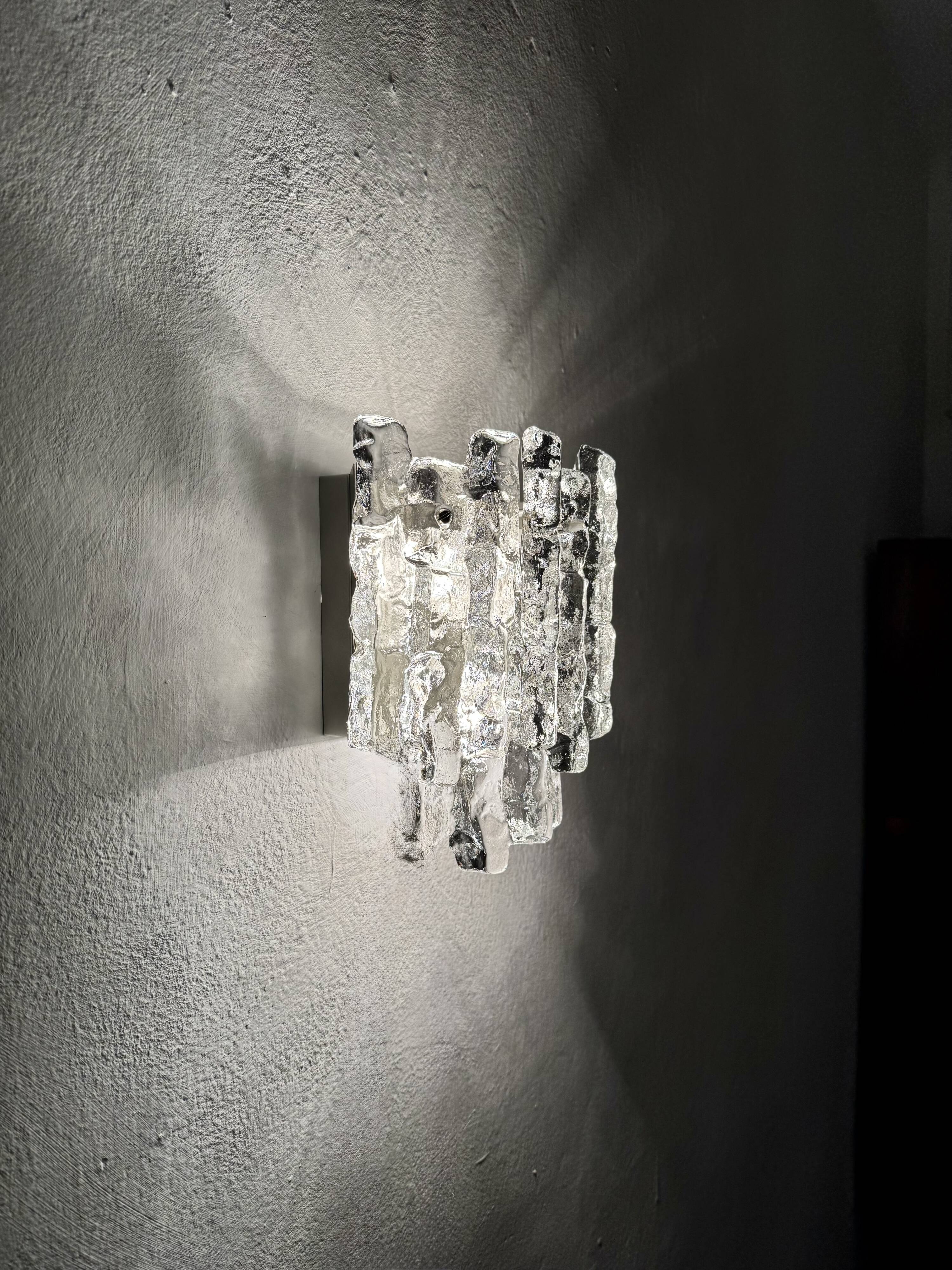 Set of 2 Austrian Ice Glass Wall Lamps by J.T. Kalmar