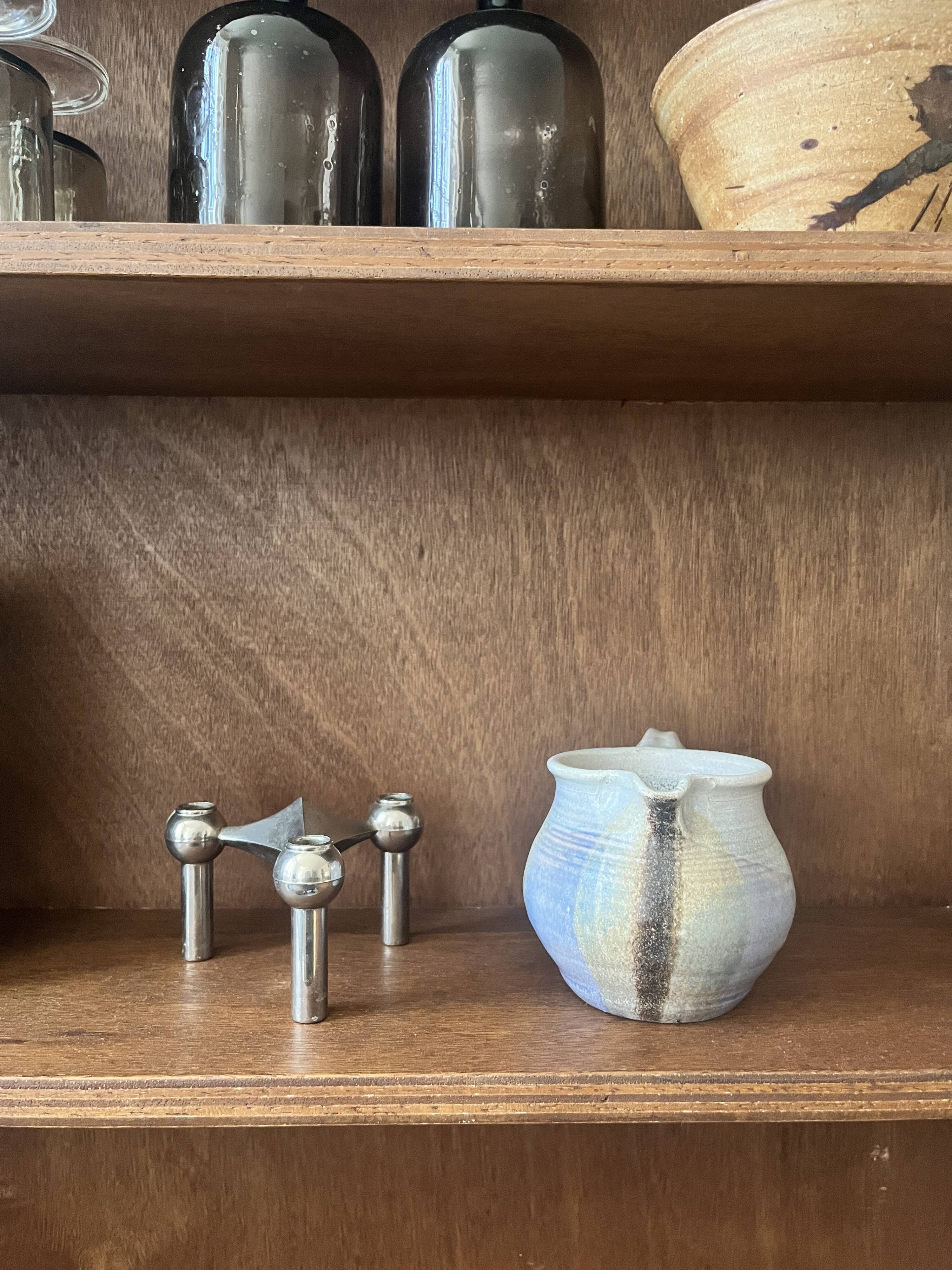 Enamelled and signed stoneware pot, French work 1950