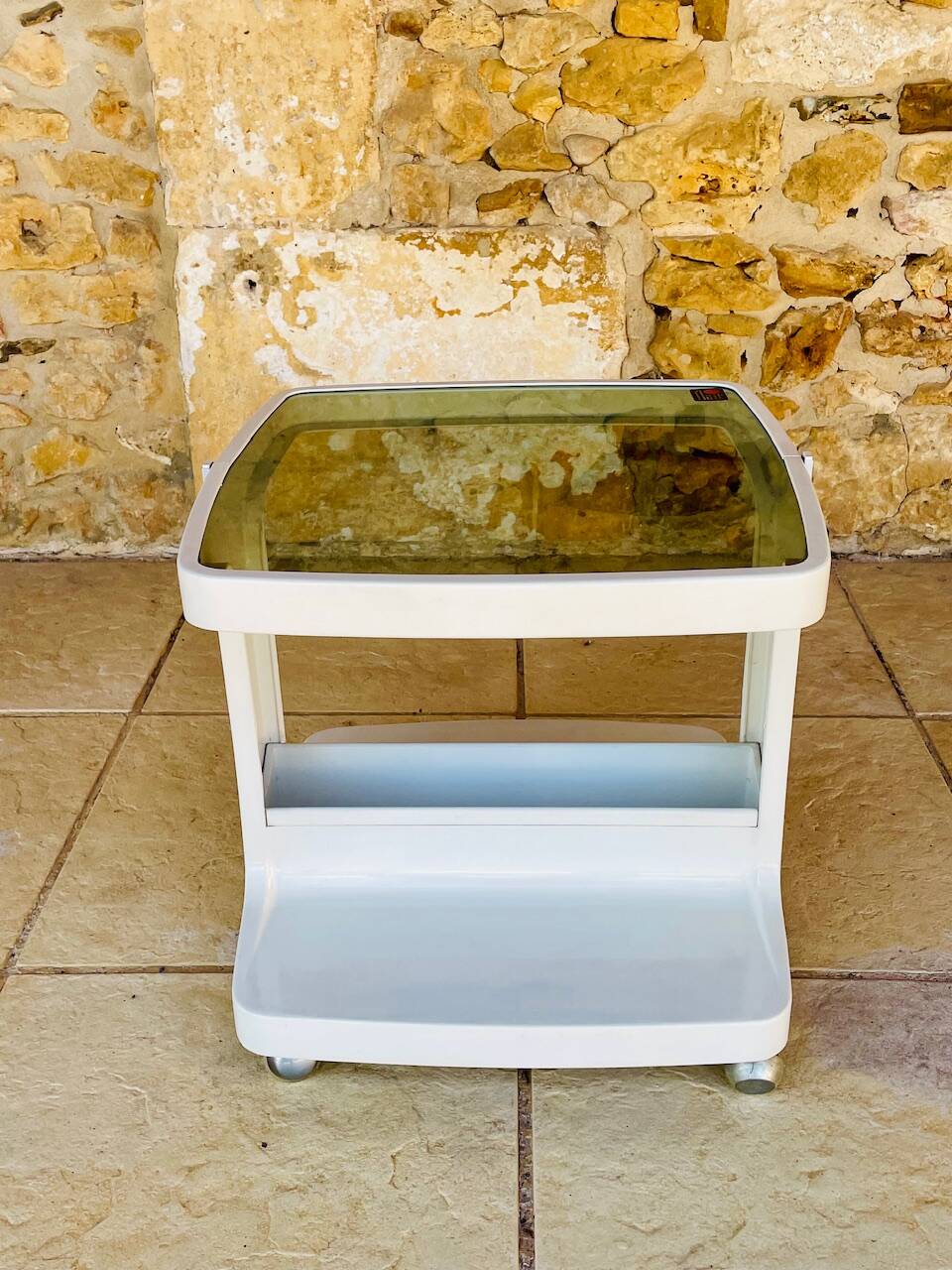 Table d'appoint Vintage sur roulettes avec rangement, édition Flair 1970s