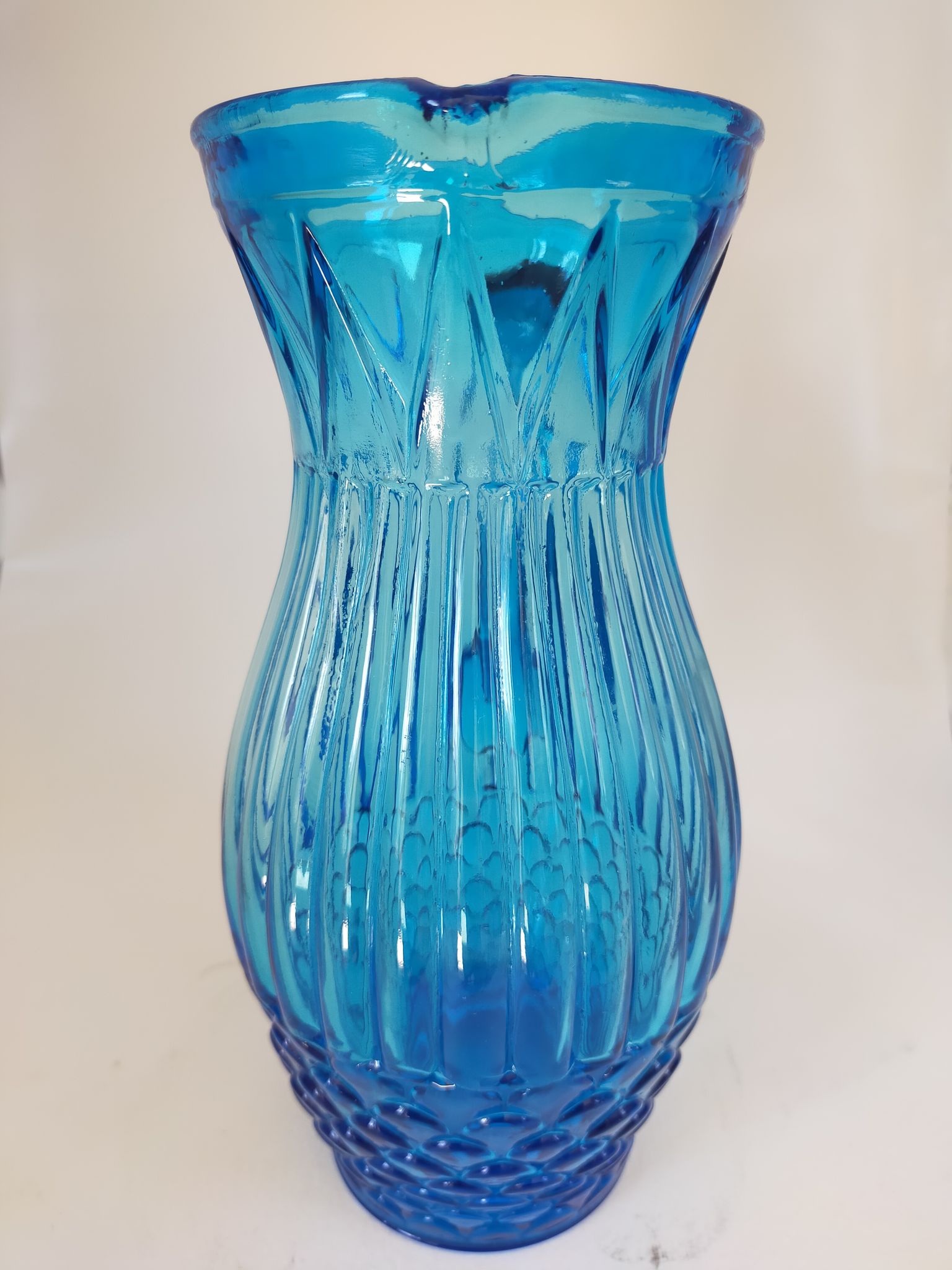 Vintage Art Deco blue molded glass orangeade set, pitcher and 6 glasses