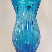 Vintage Art Deco blue molded glass orangeade set, pitcher and 6 glasses