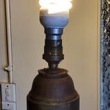 Floor lamp with shelf of the 40s/50s in beech lampshade red fabric