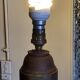 Floor lamp with shelf of the 40s/50s in beech lampshade red fabric