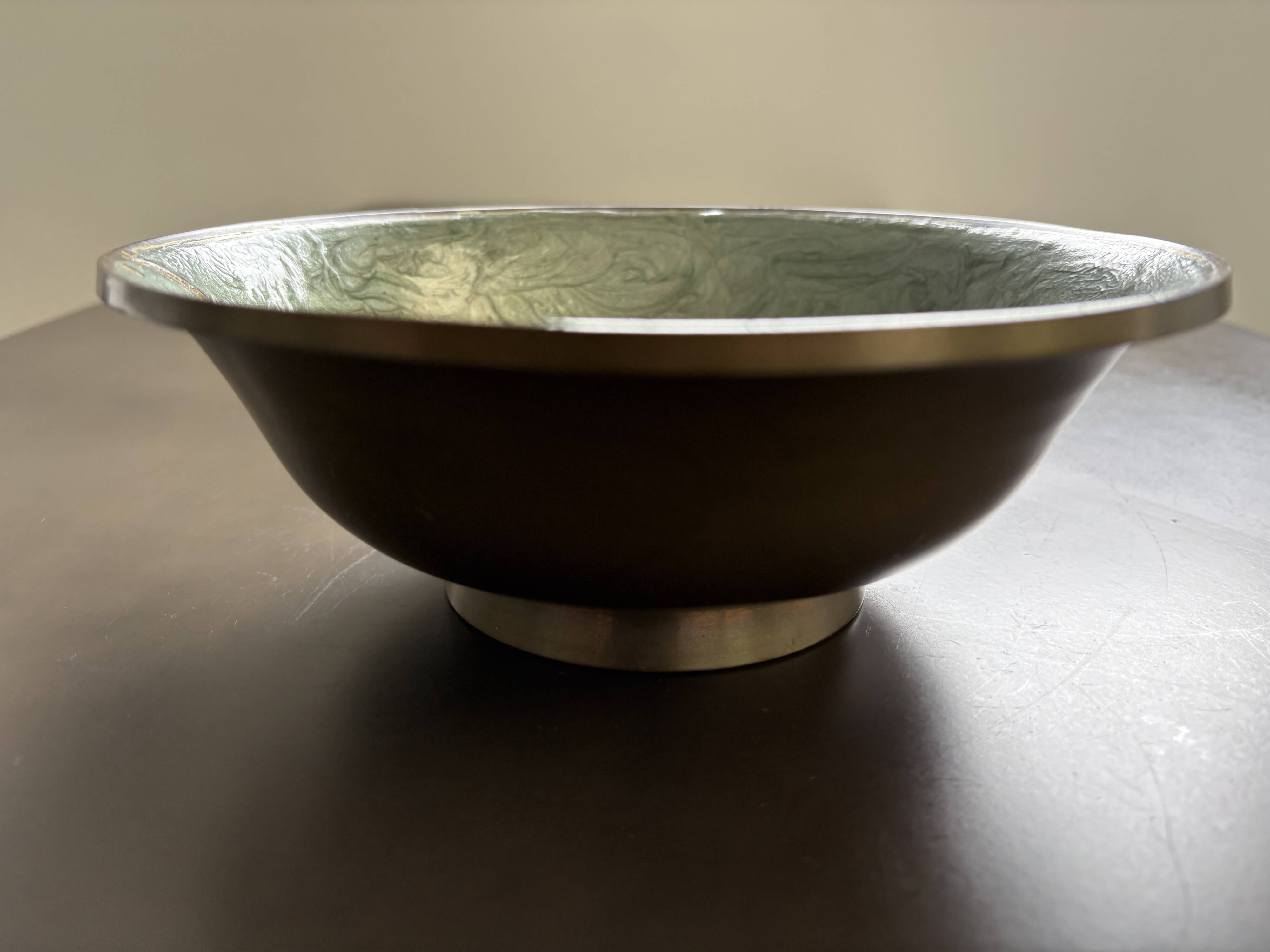 Large enamelled brass bowl