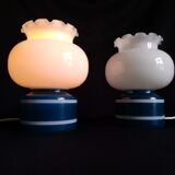 Pair of duck blue and white opaline lamps