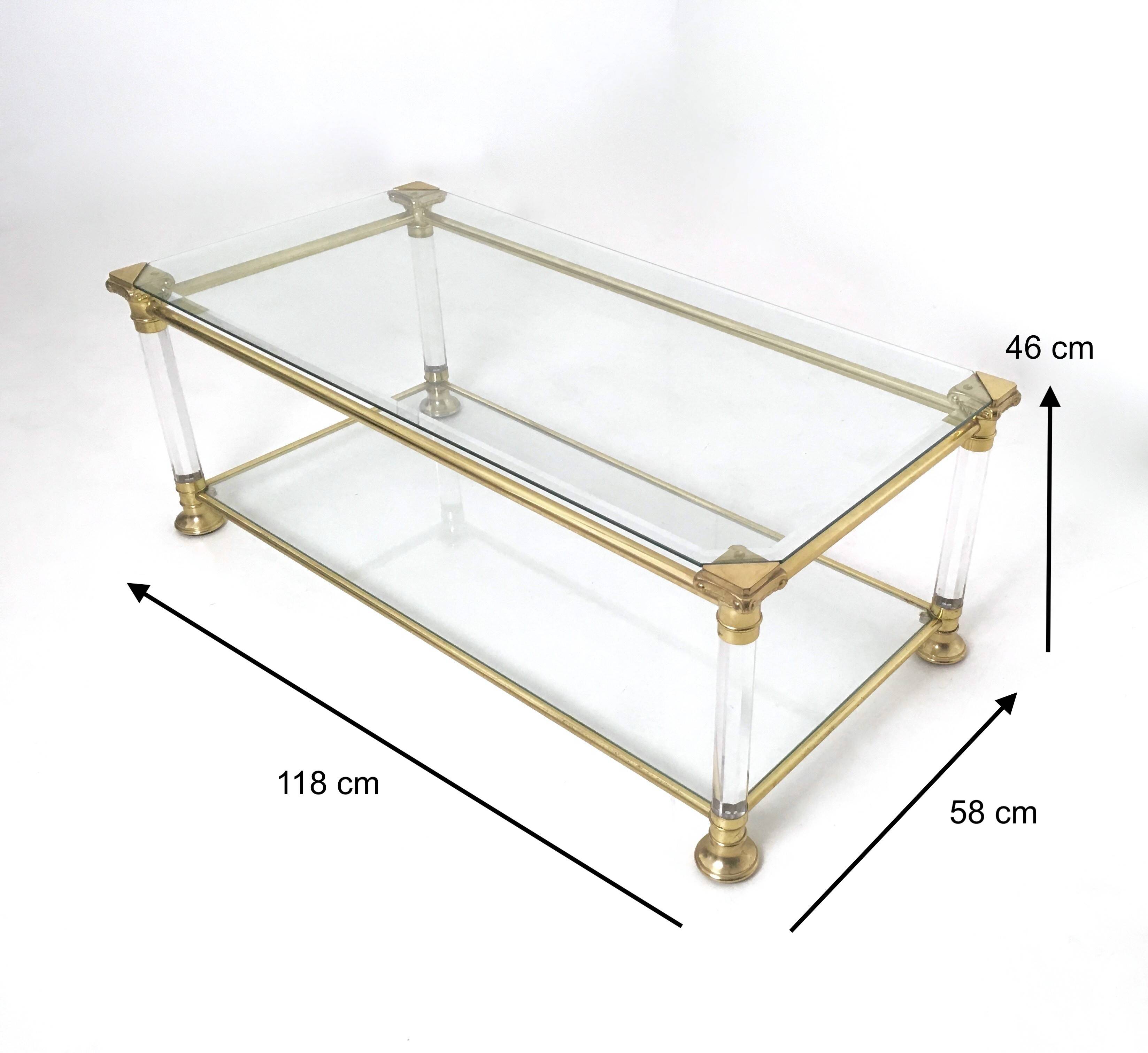 Rectangular Glass Coffee Table with Brass and Acrylic Glass Frame